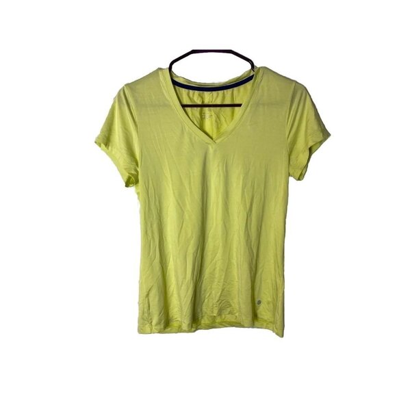 BALLY WOMENS VNECK TSHIRT SHIRT TOP SIZE LARGE YELLOW ACTIVEWEAR 12 - Picture 1 of 2